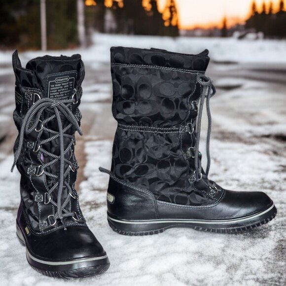 COACH ( 7.5 ) SHAINE Signature Nylon All Weather Nylon Mid Calf Rain/WinterBoots - Picture 1 of 12